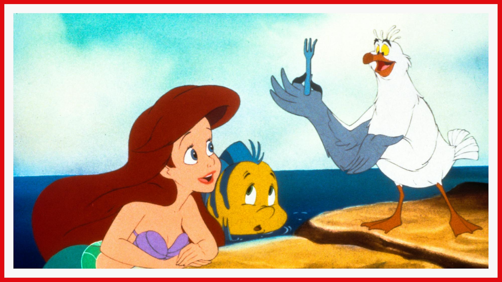 Ariel, Flounder, and Scuttle have found a dinglehopper, a.k.a. a fork.