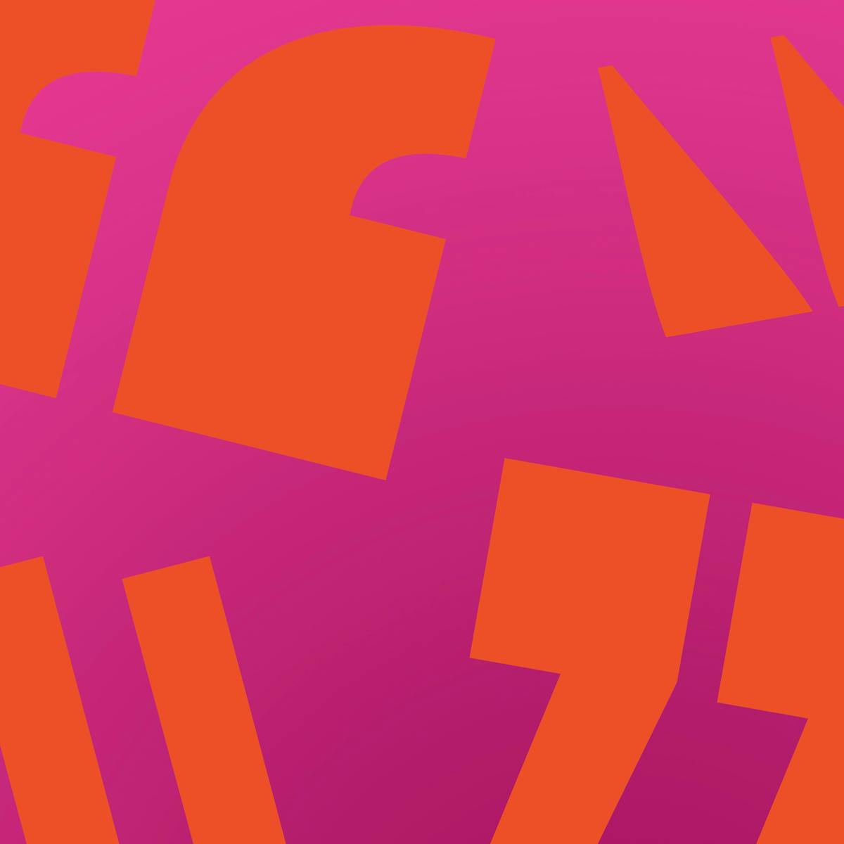 A pink graphic with four sets of orange quotation marks.