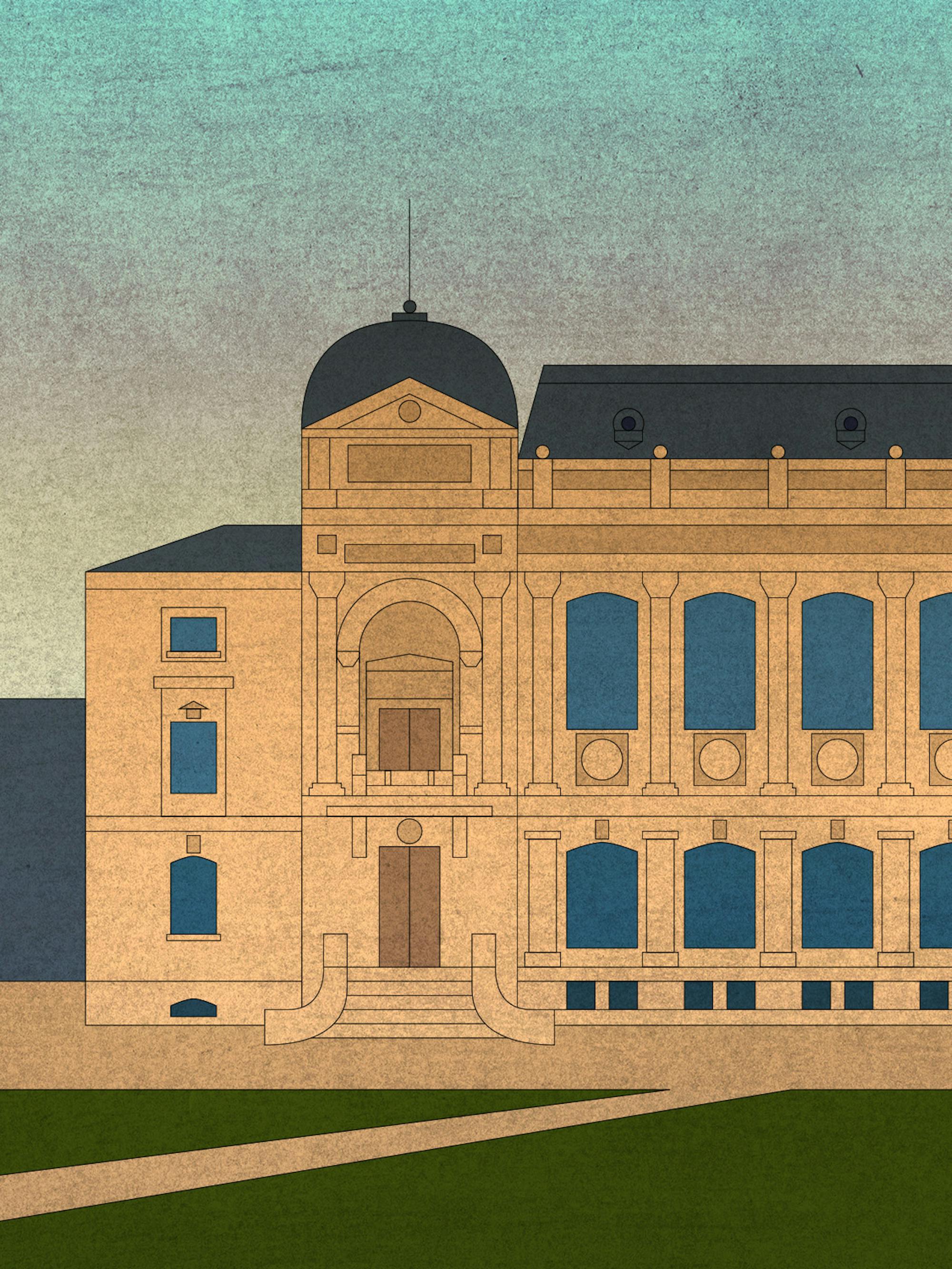 Paris’s National Museum of Natural History stands against a blue sky and green lawn.