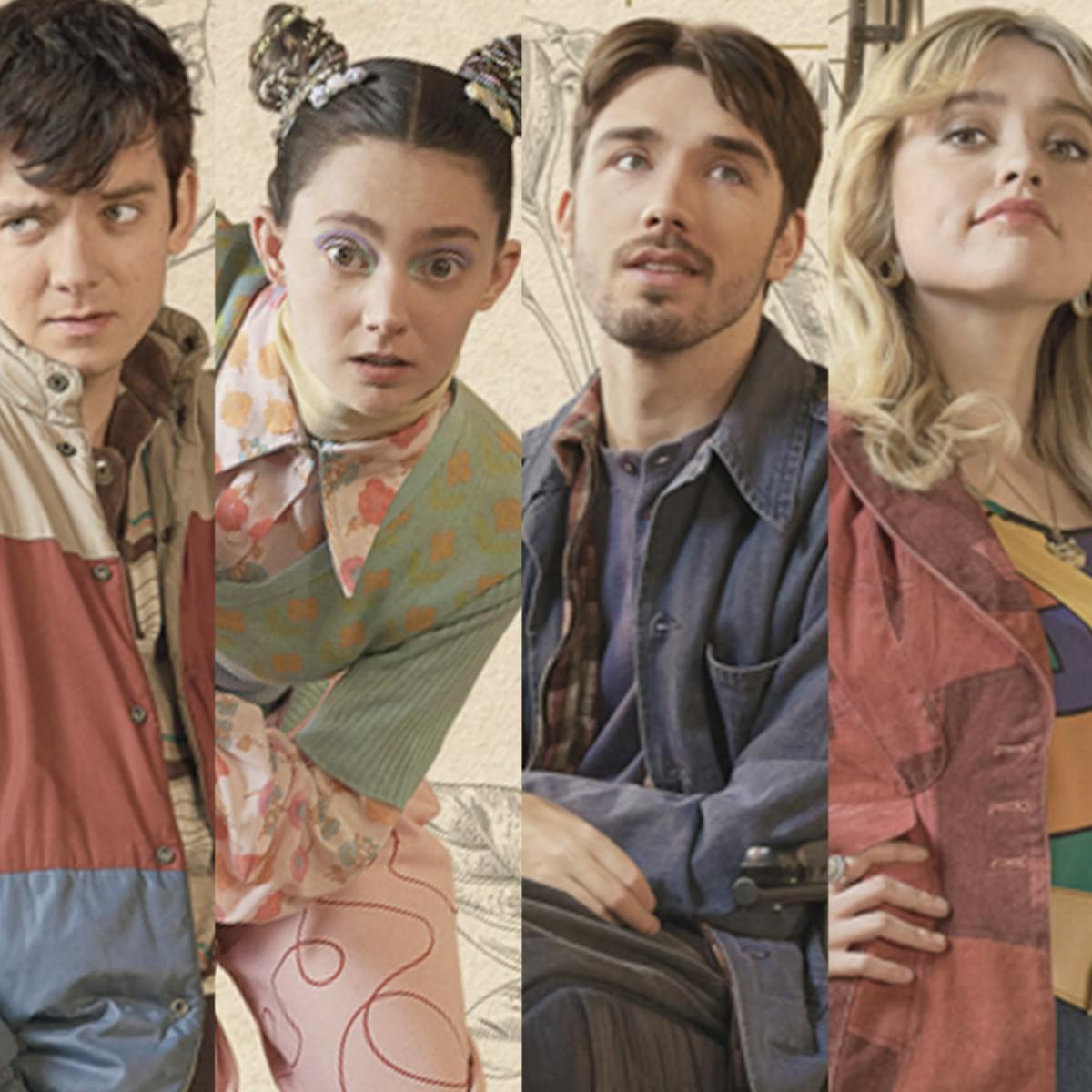 Collage of the cast of Sex Education featuring Otis, Lily, Isaac, Aimee, and Jackson