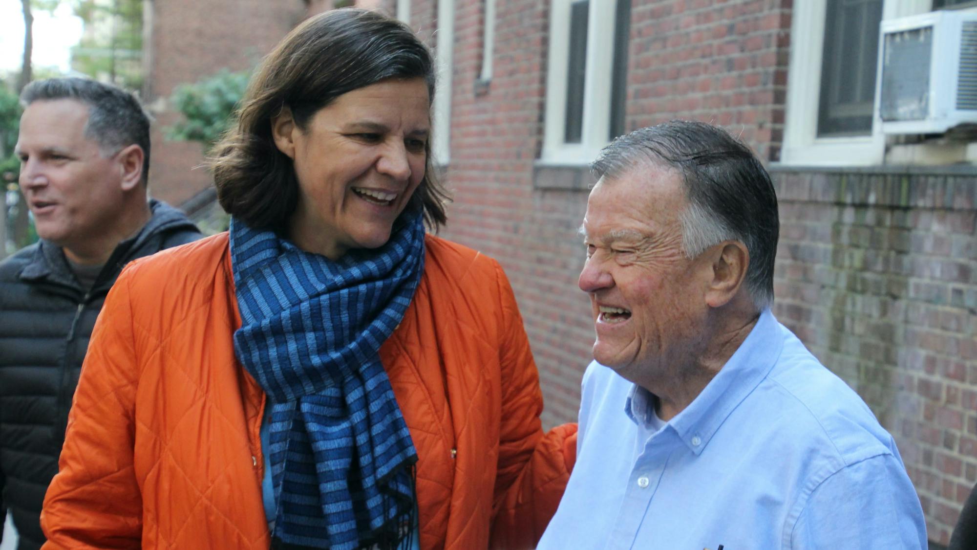 Kirsten Johnson shares a moment of laughter with her father and the subject of her film, Dick Johnson.