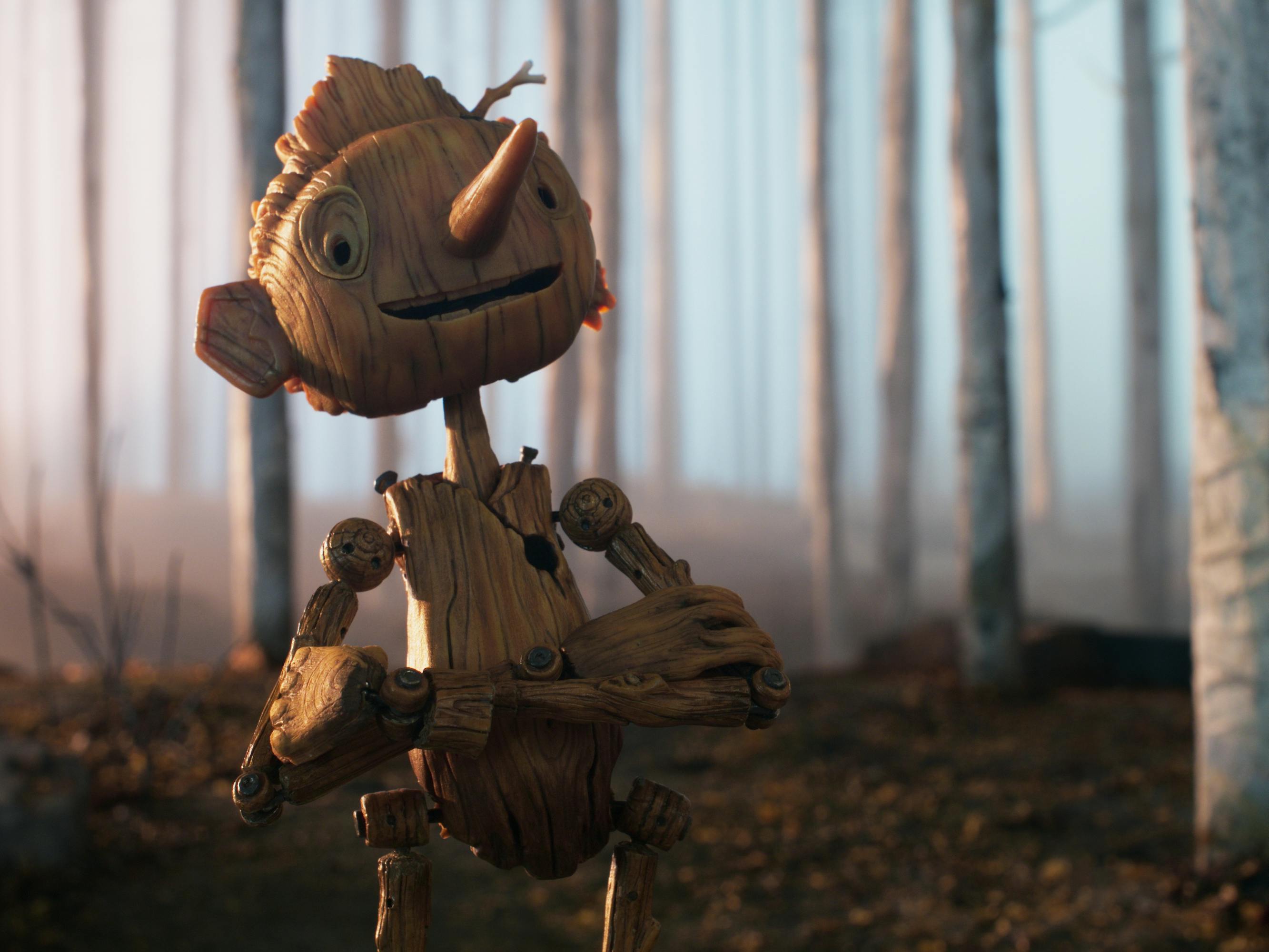 Pinocchio (Gregory Mann) wanders around a barren forrest.