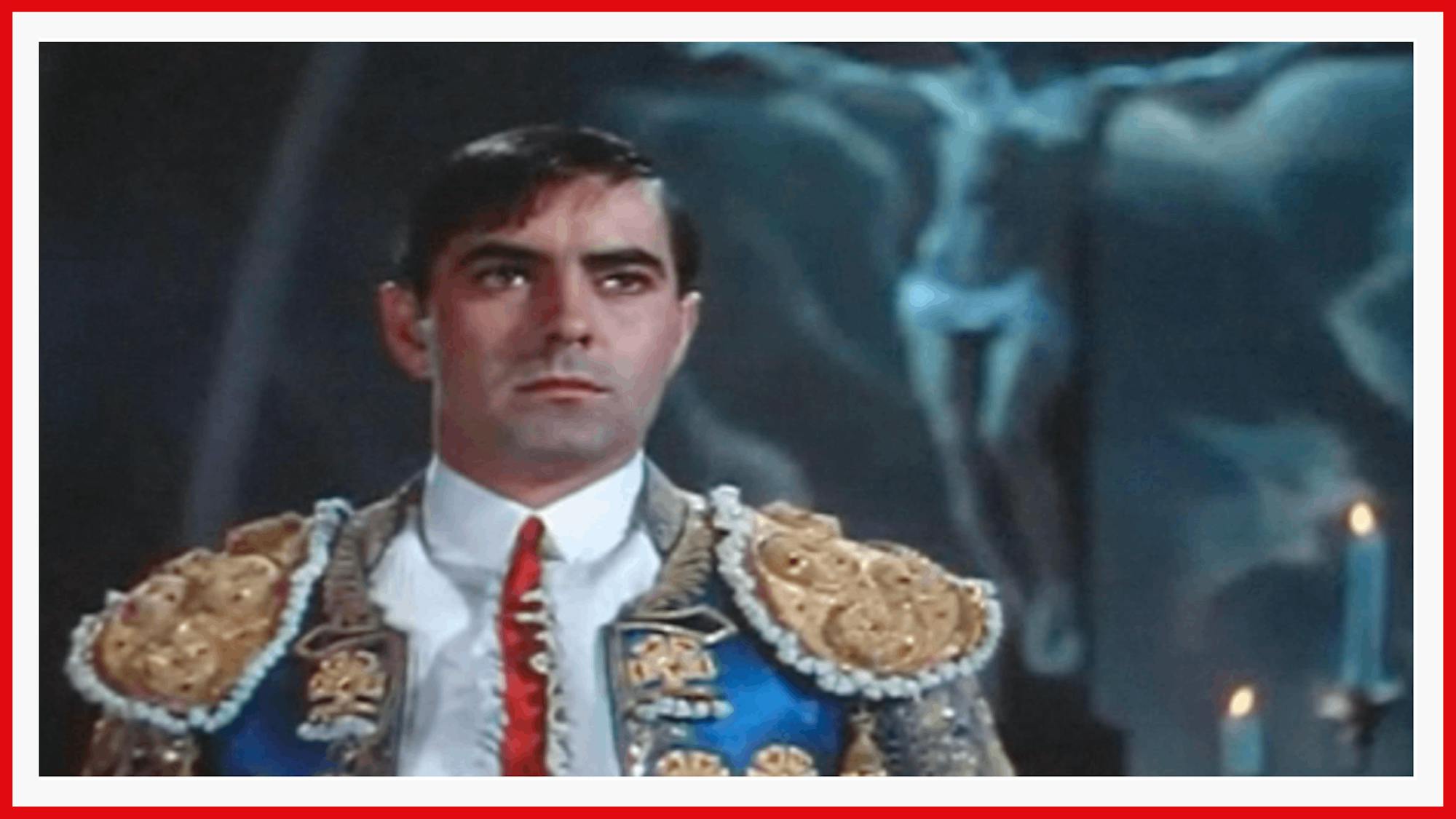 Power as Juan Gallardo, gallant in his blue and gold bullfighting costume