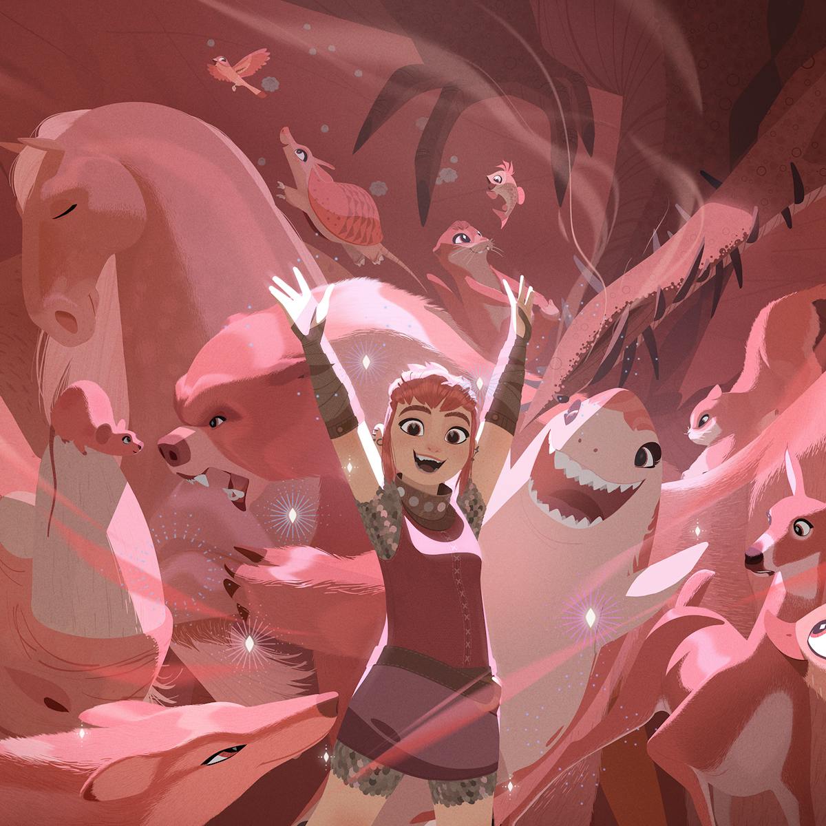 Nimona (Chloë Grace Moretz), in all her pink multitudes.