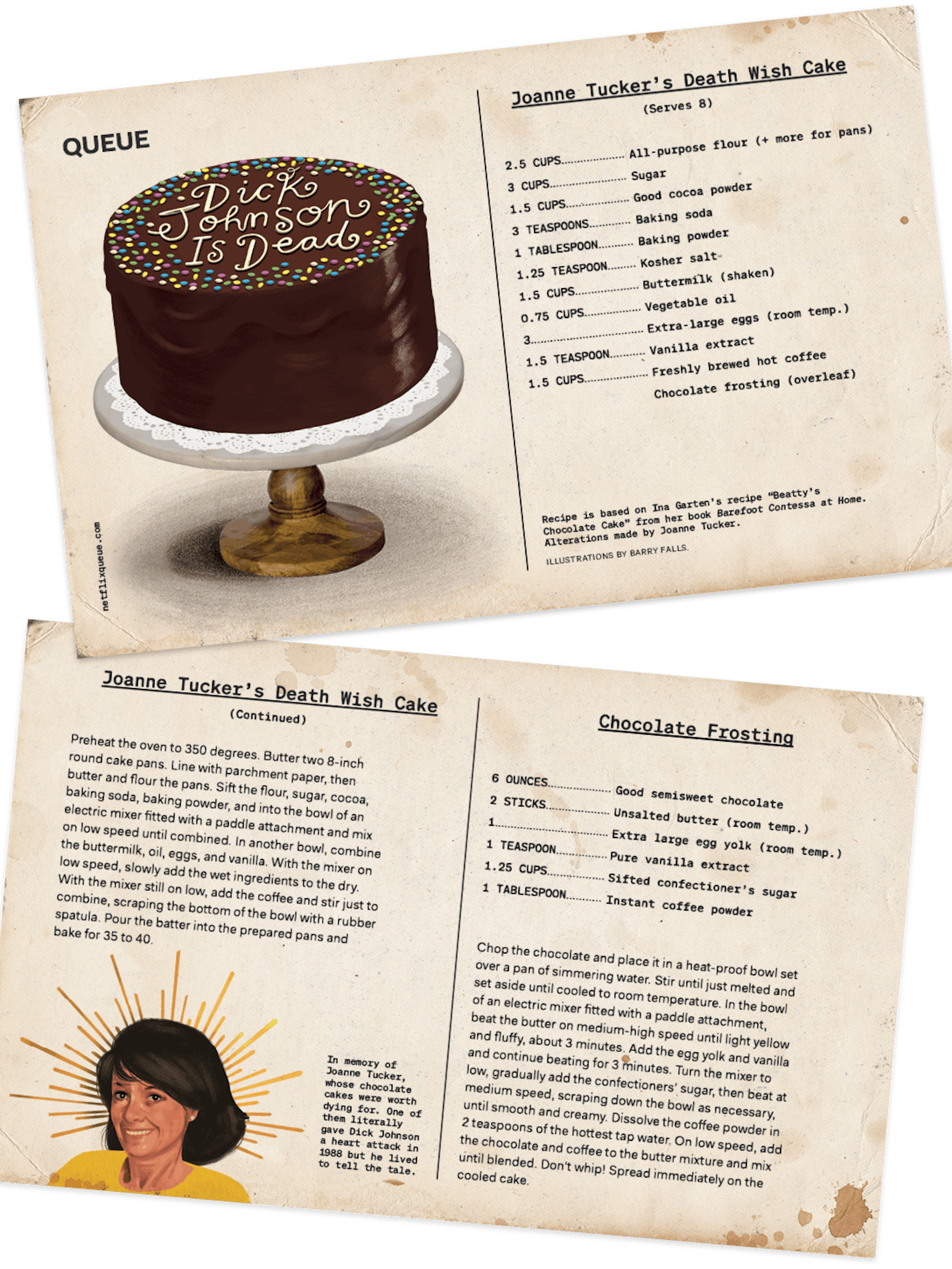Recipe cards for Joanne’s ‘Death Wish’ chocolate cake