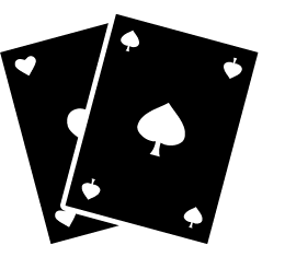 2 black playing cards: one with hearts, one with spades.