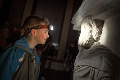 A boy explores the Fitzwilliam Museum
