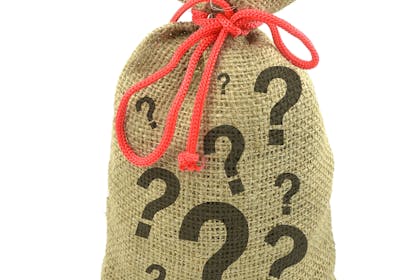 Hessian bag with question marks