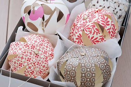 Paper baubles in box