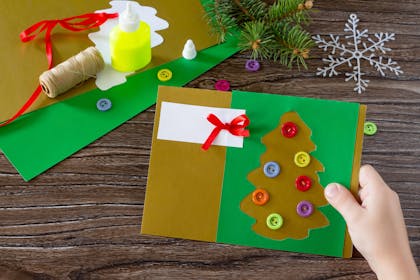 Handmade Christmas tree card with buttons for baubles