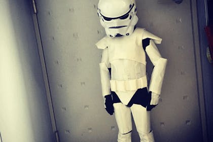 boy dressed in Stormtrooper costume