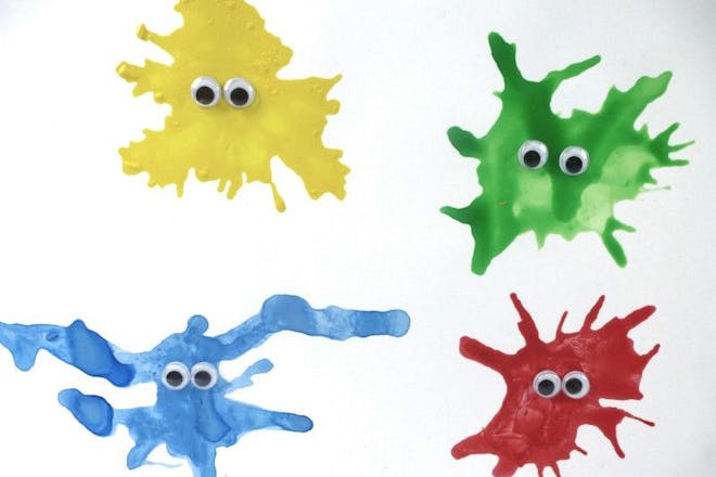 Blow paint craft monsters with googly eyes