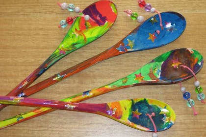 painted wooden spoons turned into homemade musical instruments