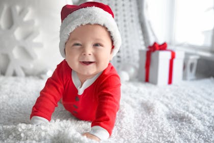 smiling baby at christmas