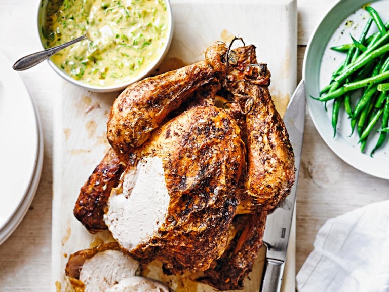 roast chicken with watercress and ginger mayo