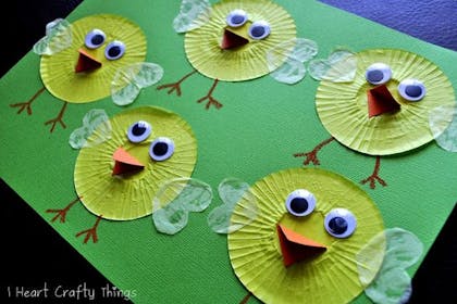 Cupcake liner chicks easter card