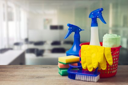 Cleaning products on a kitchen worktop