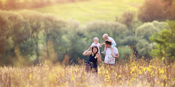 Family of four in the countryside
