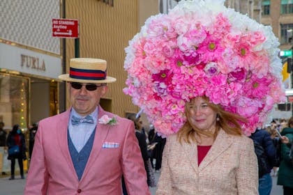 Really big Easter bonnet with pink flowers