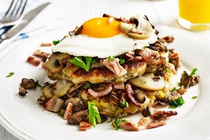 Bacon, mushroom and egg pancakes