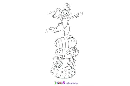bunny balancing on eggs colouring in picture