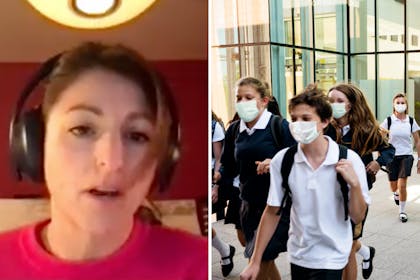 Left: WomanRight: School children in masks