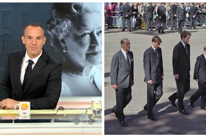 Martin Lewis on Good Morning Britain / Princes Harry and William walking behind coffin