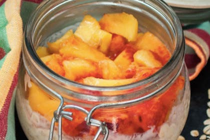 66. Overnight oats with yoghurt and peaches