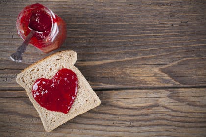 Bread and jam in the shape of a heart