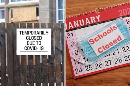 Left: School closed signRight: Mask on calendar