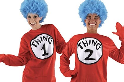 Thing 1 and Thing 2 adult costume for World Book Day