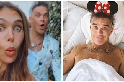 Robbie and Ayda Williams | Robbie Williams in bed with Minnie Mouse ears on