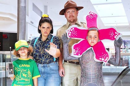 Family dressed as characters from Stranger Things