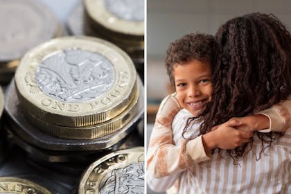 Pound coins / mum and son