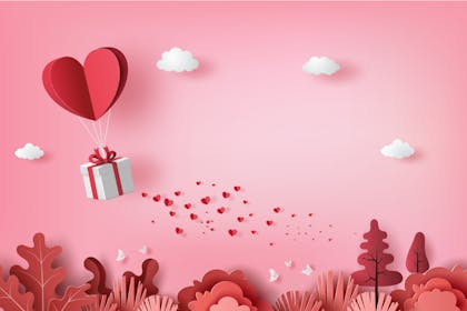 Love heart and gift on pink background
