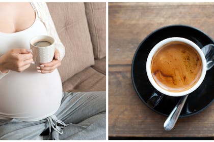 Pregnant woman drinking coffee / coffee