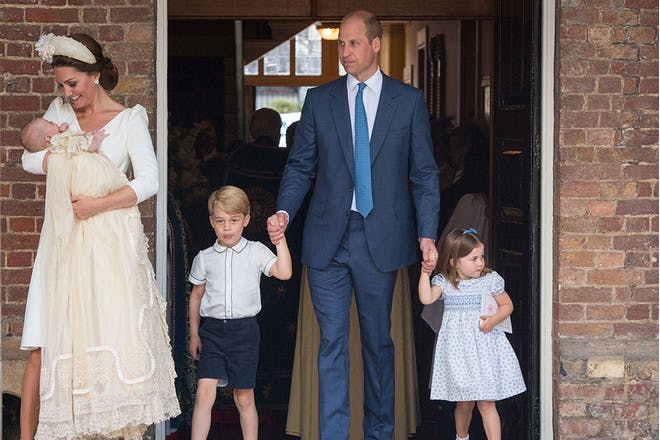Cambridge family leaving Prince Louis' christening