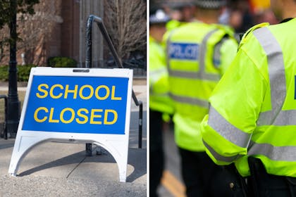 school closed sign and police