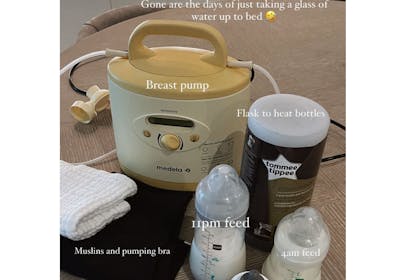 Medela hospital-grade breast pump, Tommee Tippee flask to heat bottles, milk bottles, muslins and pumping bra