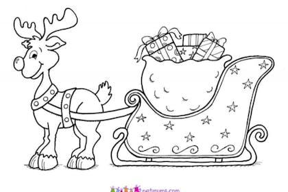 reindeer and sleigh  free printable Christmas colouring picture