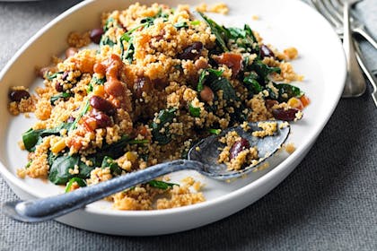 75. Spicy mixed bean and spinach couscous