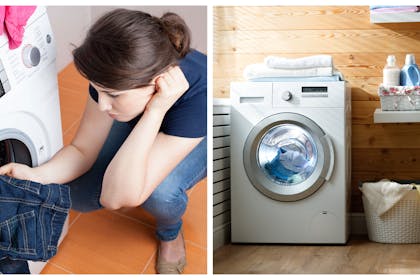 Mum doing laundry (left), laundry room (right)