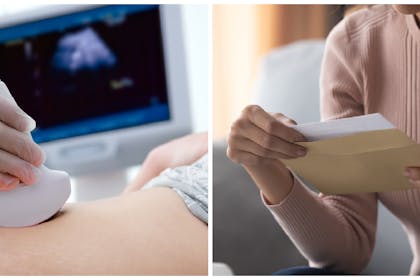 pregnancy scan and woman reading a letter