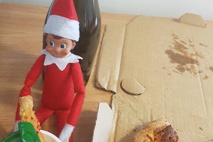 Elf on the Shelf in pizza box