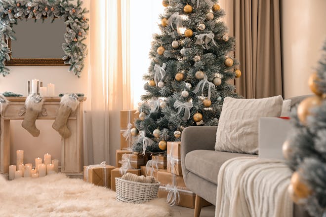 Living room decorated at Christmas time