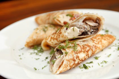 Pancakes with a chicken and mushroom filling