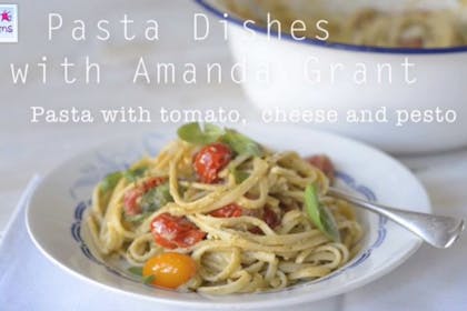 Tomato, cheese and pesto pasta