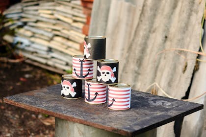 Stacked tins featuring pirate motifs