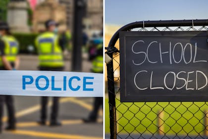 Police sign / school closed