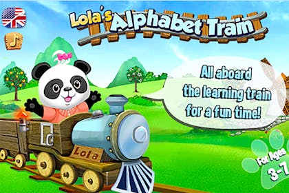 Screen shot from Lola's alphabet train showing a panda on a train